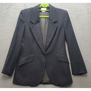 Emily Blazer Jacket Womens 4 Gray Lined Flap Pockets Notch Lapel Single-Breasted